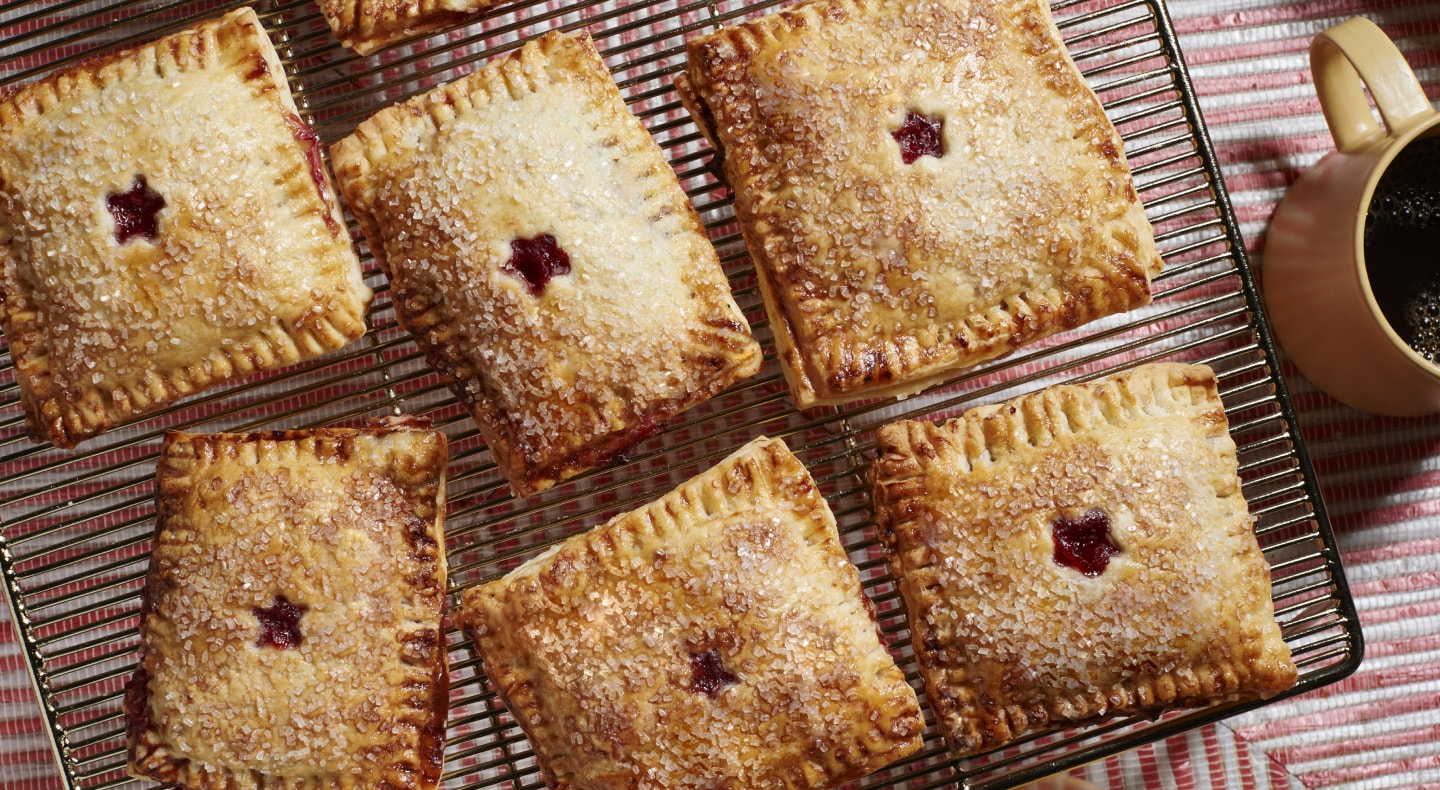 Air-fried strawberry hand pies on a baking rack Air-fried strawberry hand pies on a baking rack