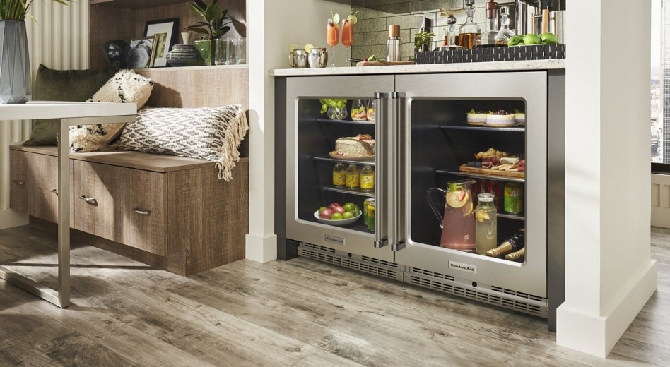 Undercounter refrigerators with food and drinks inside Undercounter refrigerators with food and drinks inside