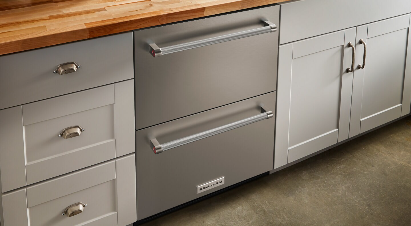 Stainless steel KitchenAid® undercounter refrigerator drawers
