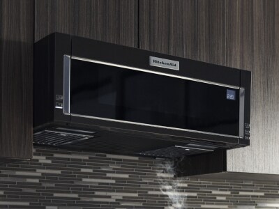 An over-the-range KitchenAid® microwave with 800-1000 watts.