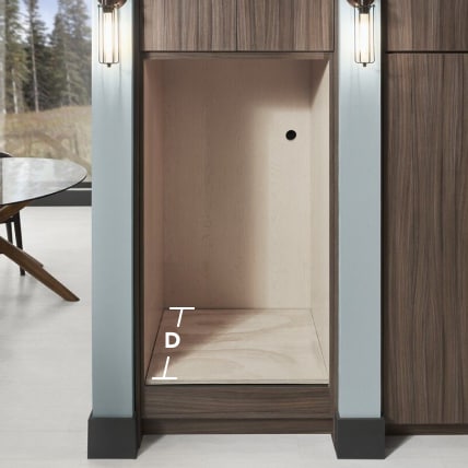 Cabinet opening with depth measurement line