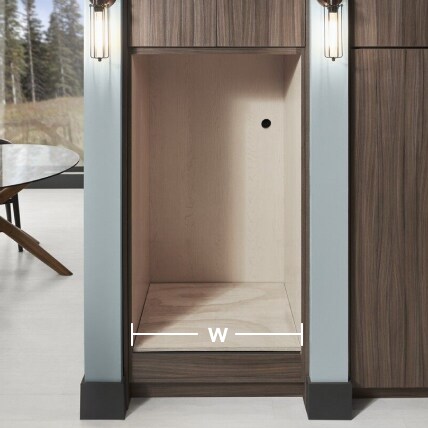 Cabinet opening with a width measurement line