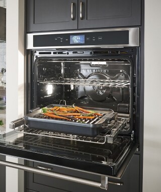 Open wall oven with Smart+ Grill Attachment