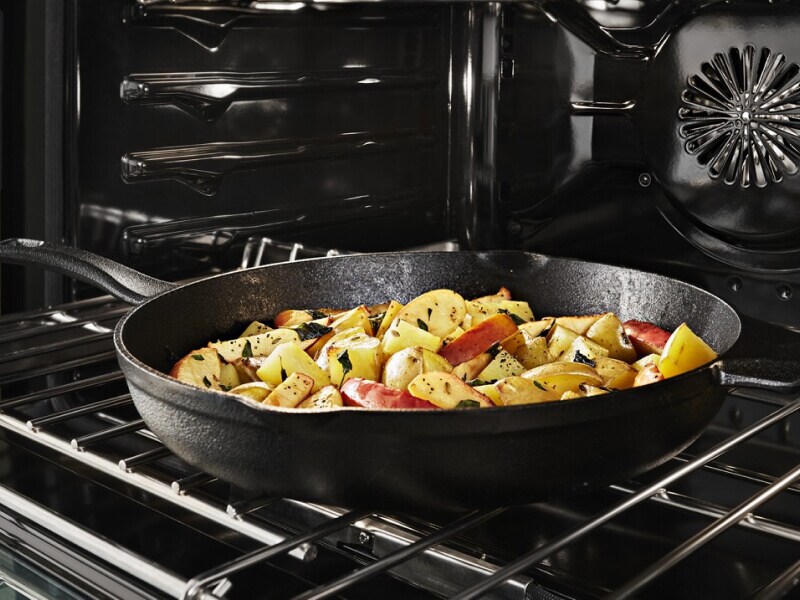 Vegetables in a cast-iron skillet