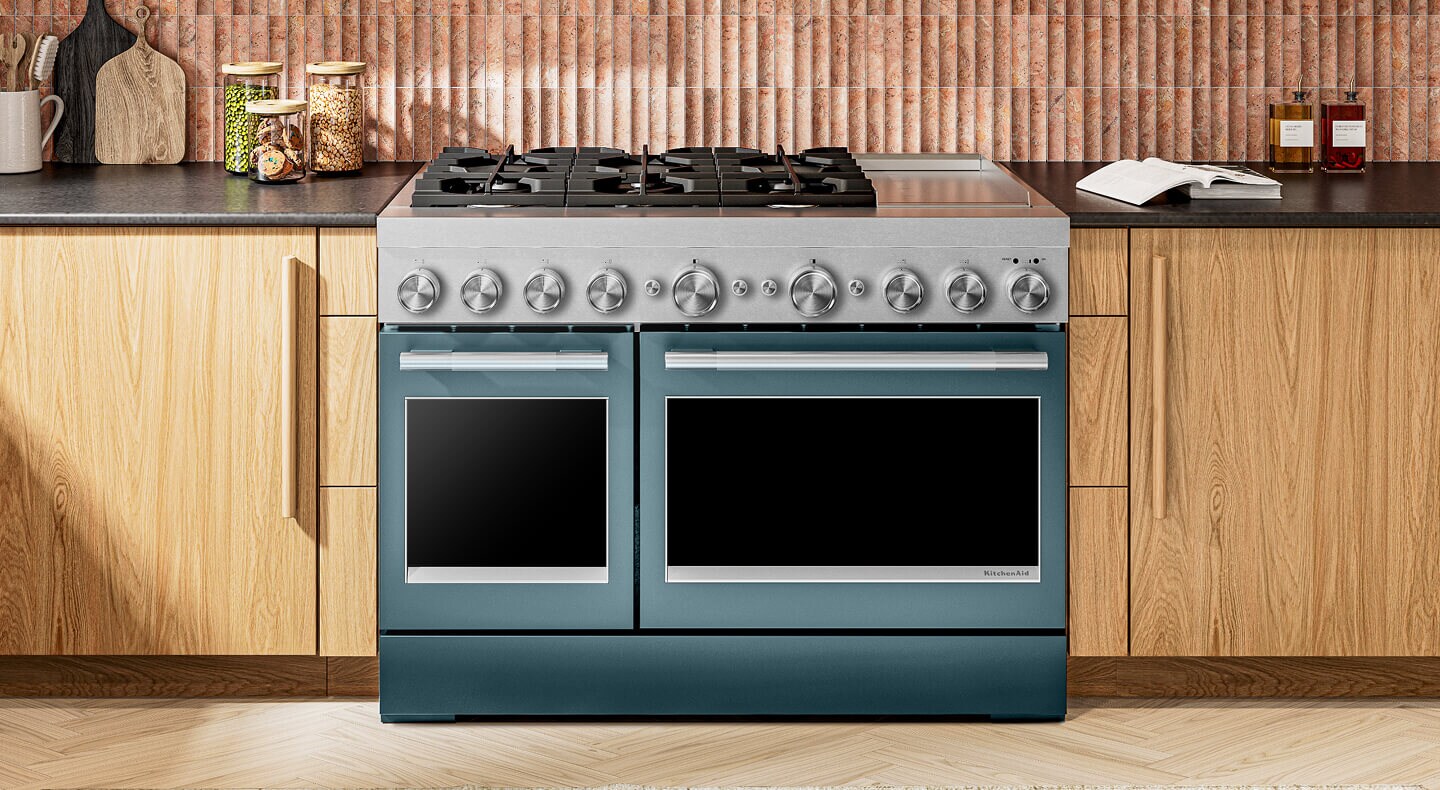 A KitchenAid® 48-Inch 6 Burner Commercial-Style Dual Fuel Range with Griddle