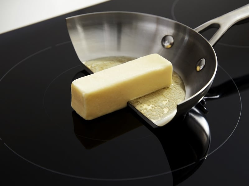 Butter cooking on an induction cooktop