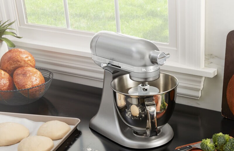 Dough next to a KitchenAid® stand mixer on a countertop