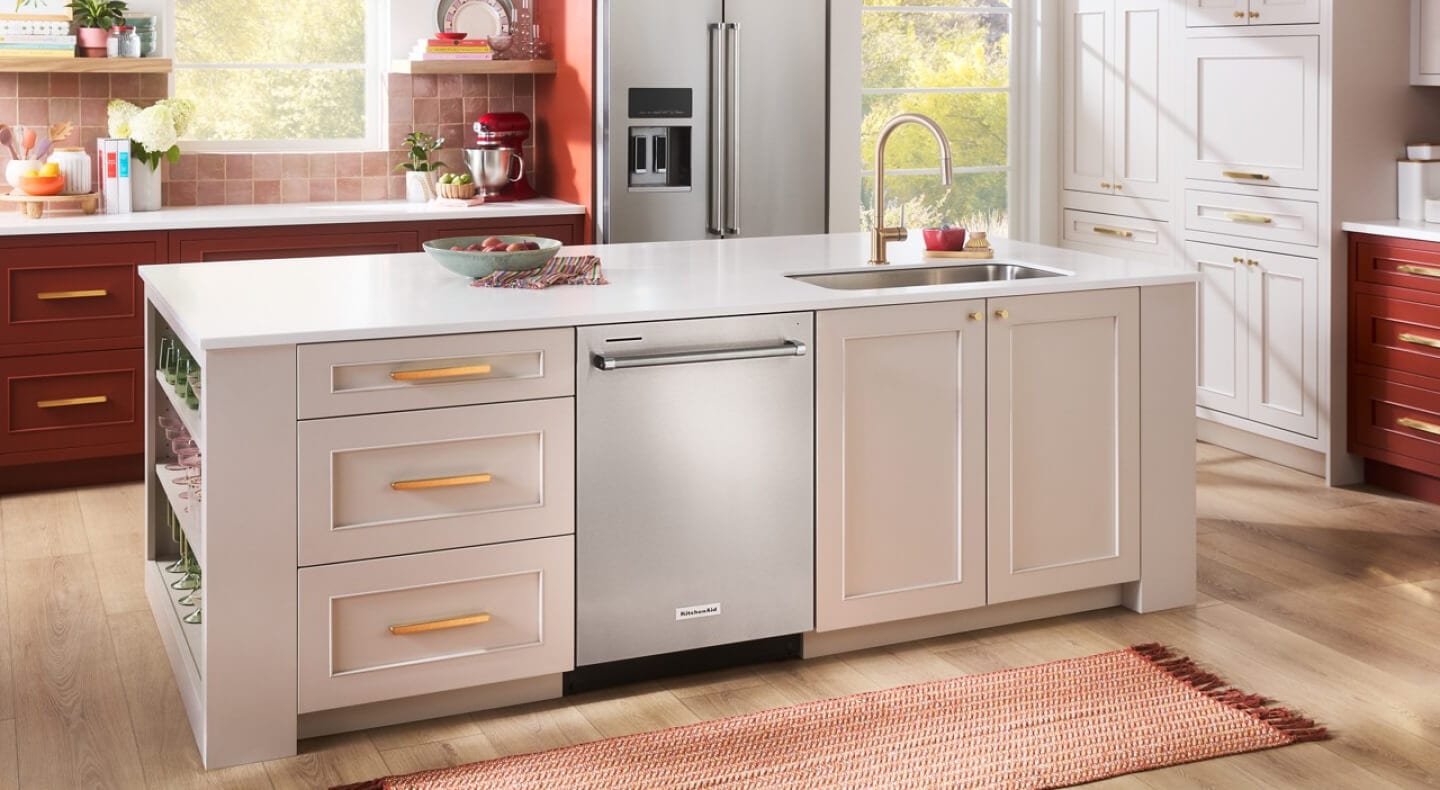 Stainless steel KitchenAid® dishwasher with a bar handle