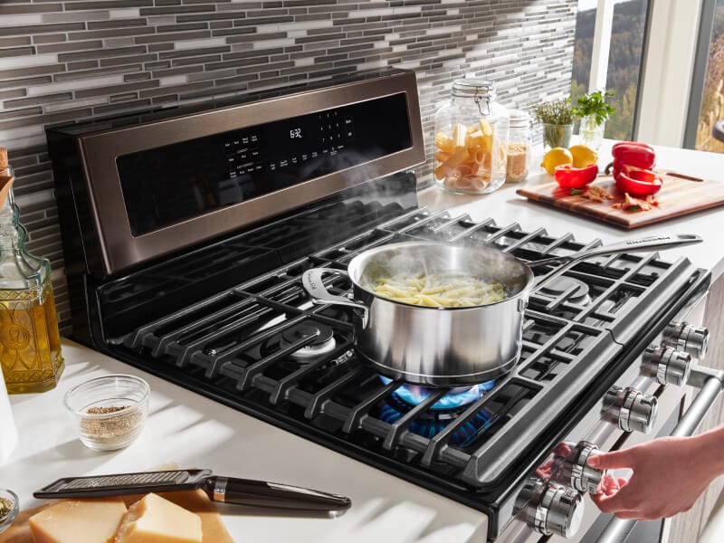 Food cooking on a range