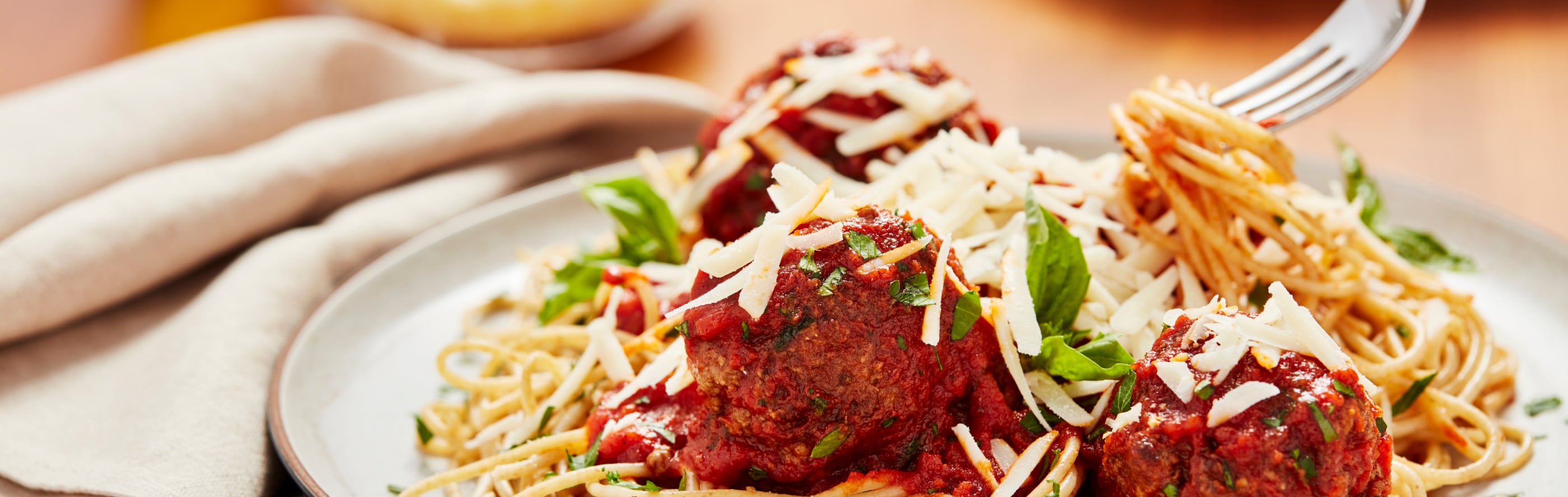Pasta and meatballs on a plate