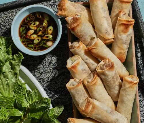 Air fryer pork and shrimp spring rolls