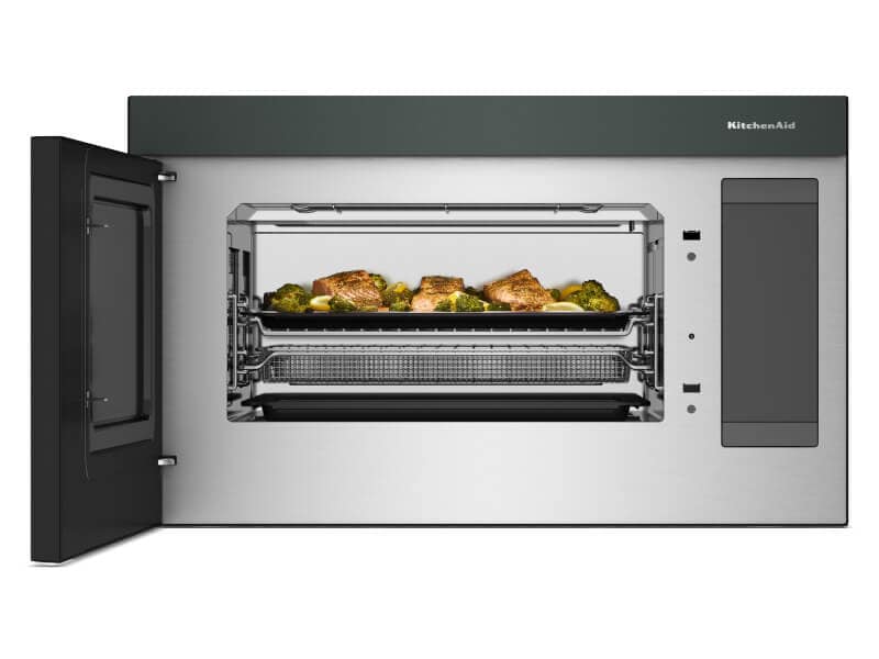 Food in an open over-the-range microwave