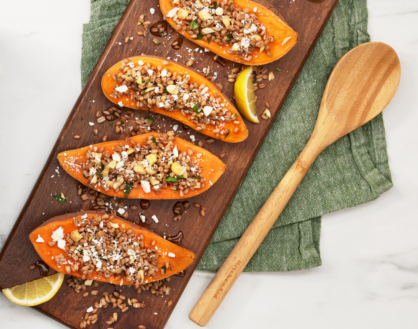 Sweet potatoes filled with grains and beans