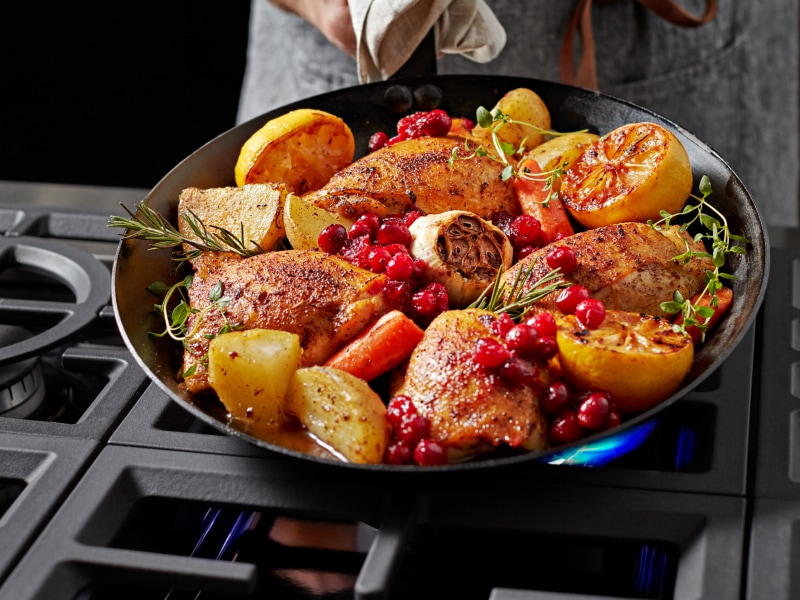 Chicken and vegetables in a pan