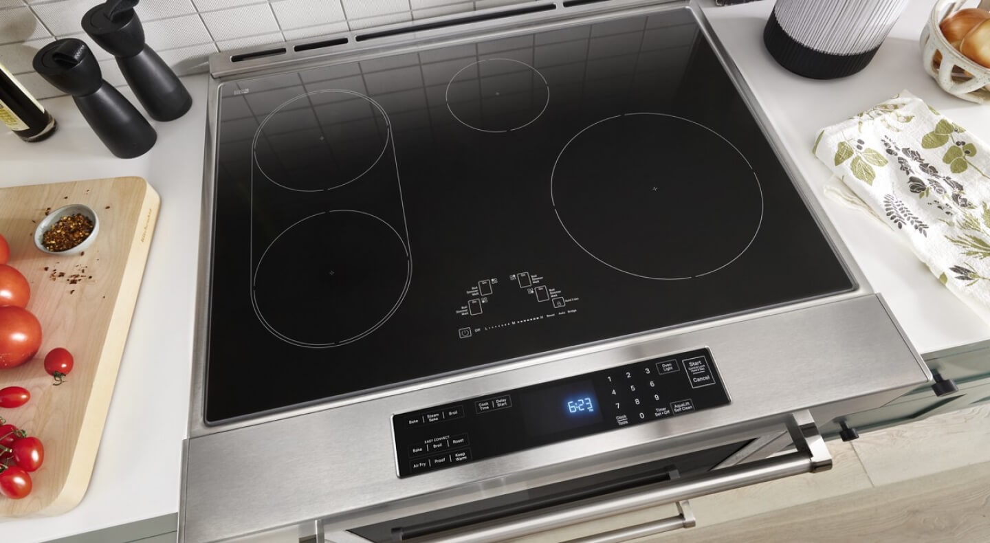 Overhead view of an induction cooktop