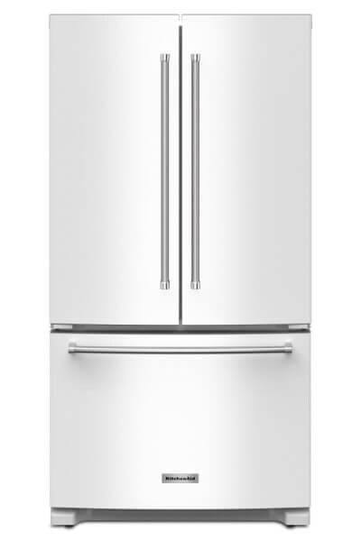 A white KitchenAid® French door refrigerator