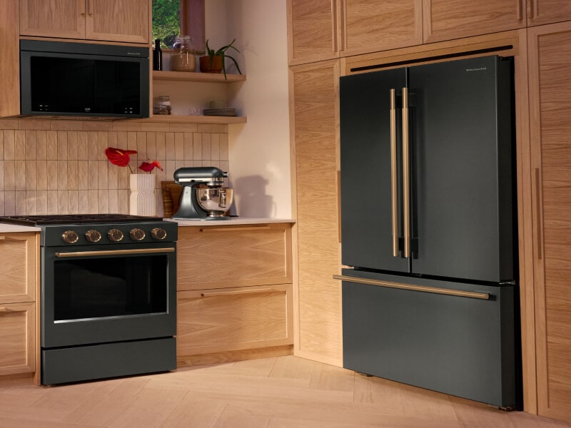 A kitchen featuring a Juniper French door refrigerator by KitchenAid® brand