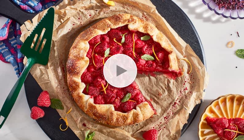 A prepared hibiscus raspberry galette.