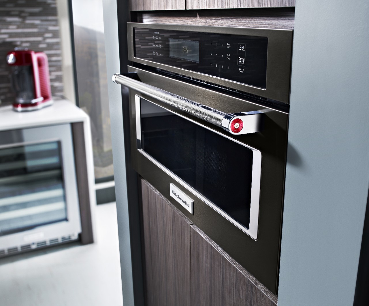 set-p150238-11z KitchenAid® microwaves in black stainless.