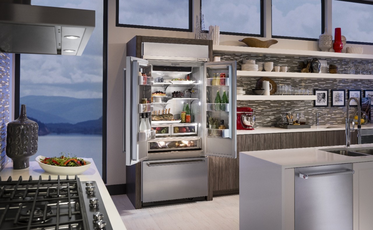 Sleek built-in refrigerators from KitchenAid. Sleek built-in refrigerators from KitchenAid.