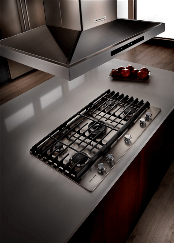 Island-mounted range hoods from KitchenAid. Island-mounted range hoods from KitchenAid.