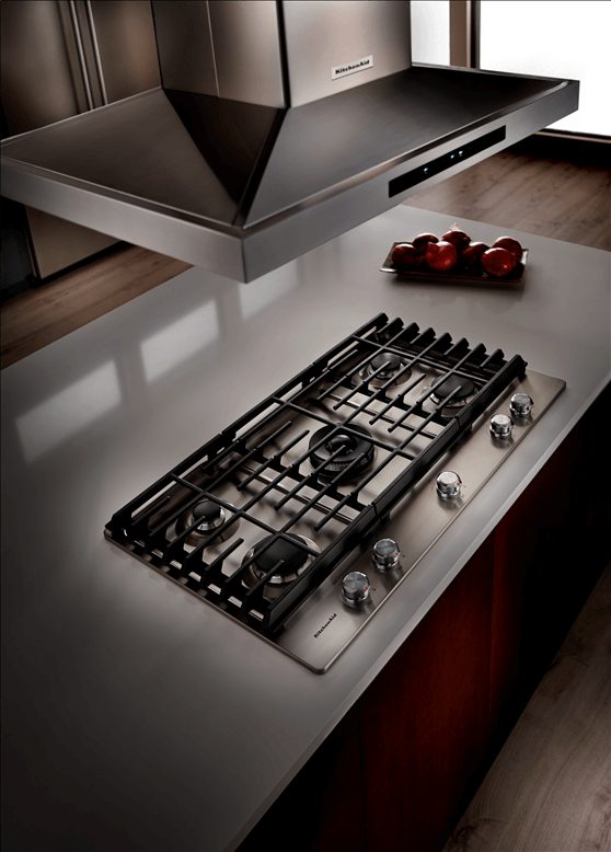 Island-mounted range hoods from KitchenAid. Island-mounted range hoods from KitchenAid.