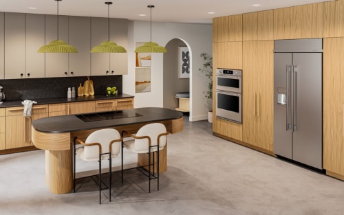 A side-by-side refrigerator in a modern kitchen