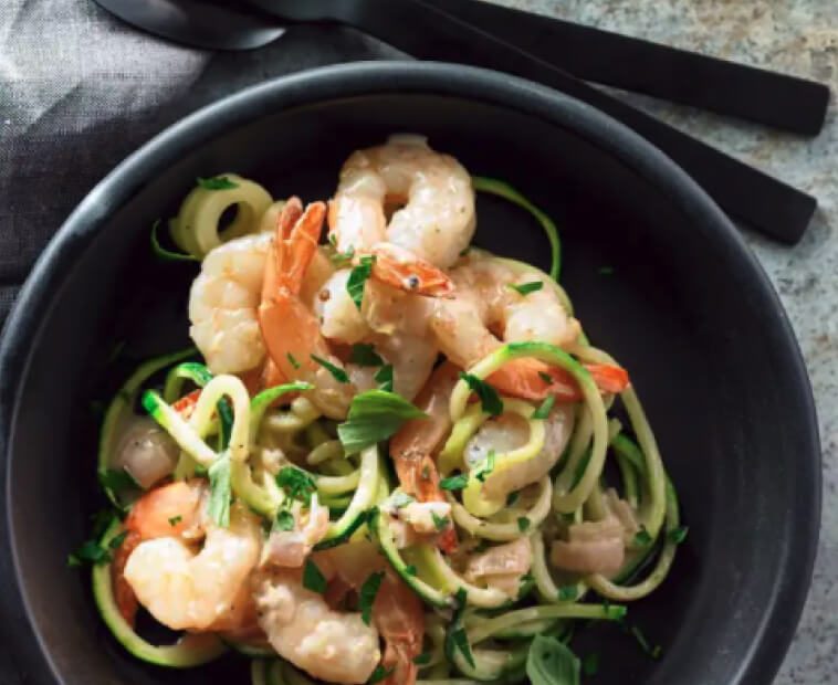 Zucchini noodles with shrimp and herbs. Zucchini noodles with shrimp and herbs.
