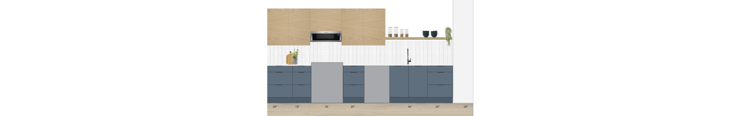A rendering of a contemporary kitchen. 