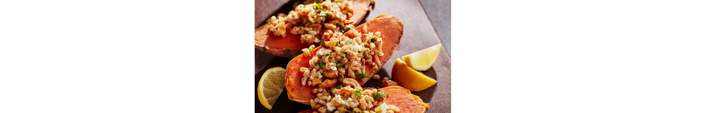 Steamed Sweet Potatoes Stuffed With Farro.