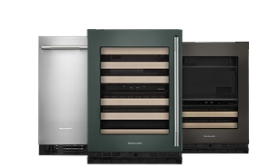 A collage of KitchenAid® built-in undercounter refrigerators
