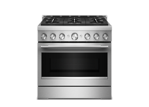 A KitchenAid® 36" Gas Commercial-Style Range with No Preheat Air Fry Mode