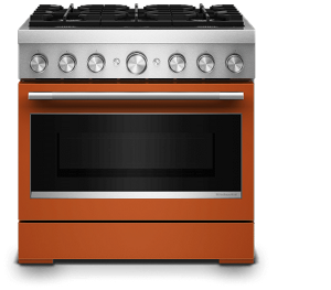 A Scorched Orange dual-fuel commercial-style range.