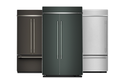 A series of built-in refrigerators.