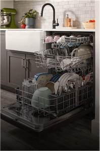 A three rack dishwasher in a contemporary kitchen.