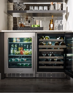 KitchenAid® Stainless Steel undercounter refrigerators in a kitchen