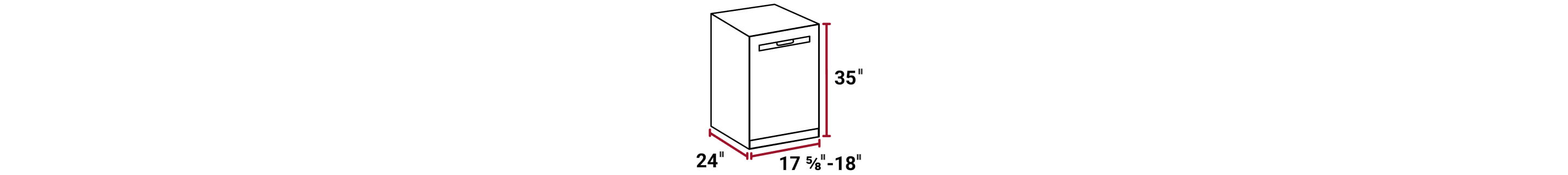 Diagram of height, width and depth of compact dishwasher