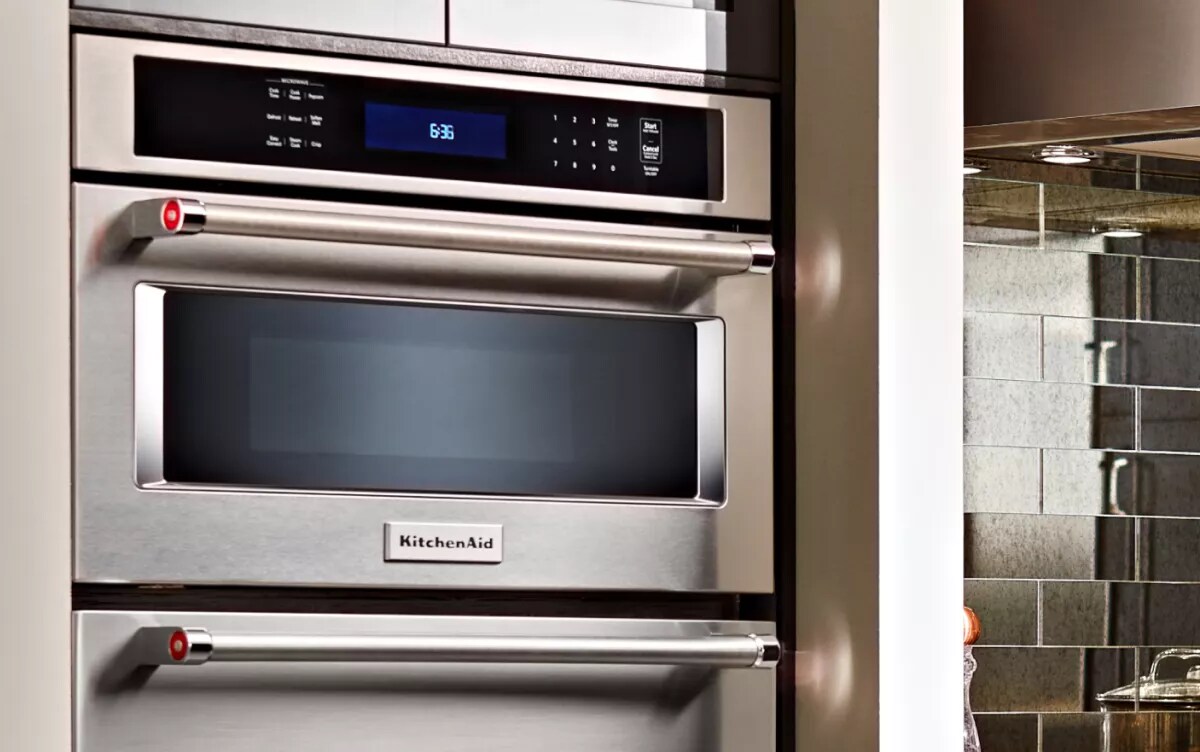 Drop down countertop top microwave