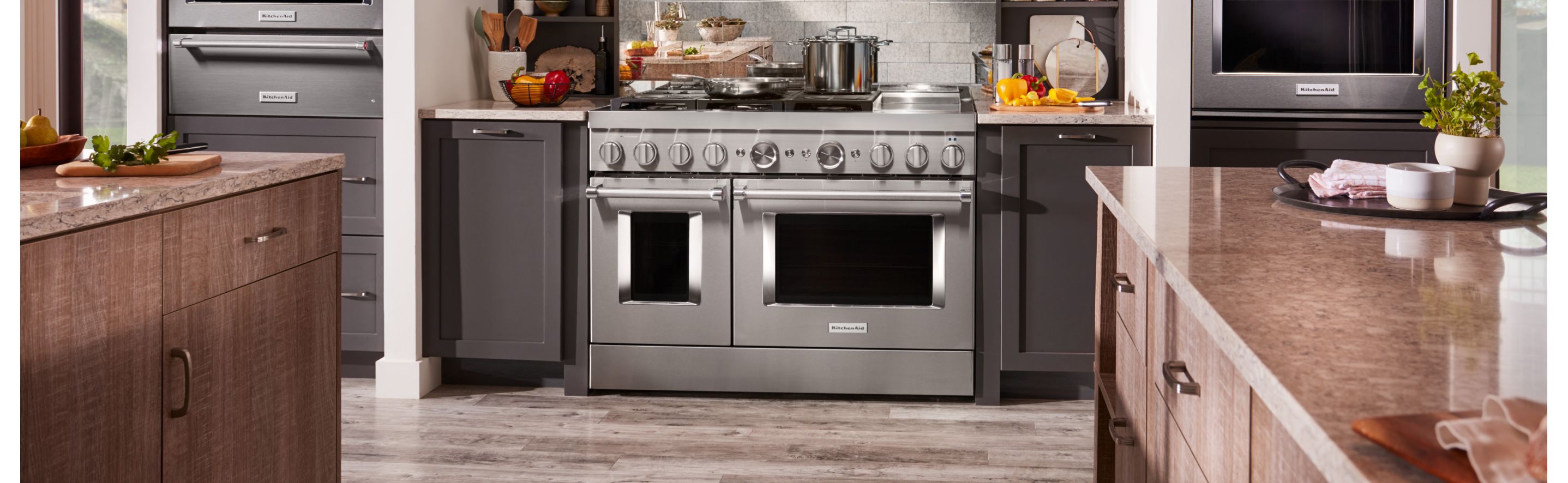 Commercial-style range in a big kitchen