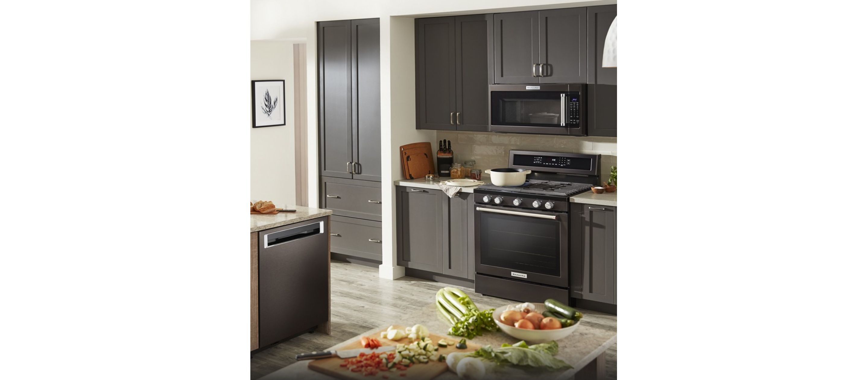 A kitchen filled with KitchenAid® appliances.
