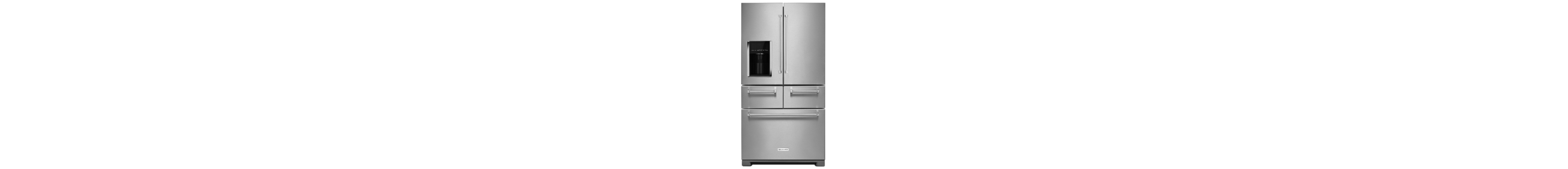 A freestanding refrigerator w/ platinum interior design