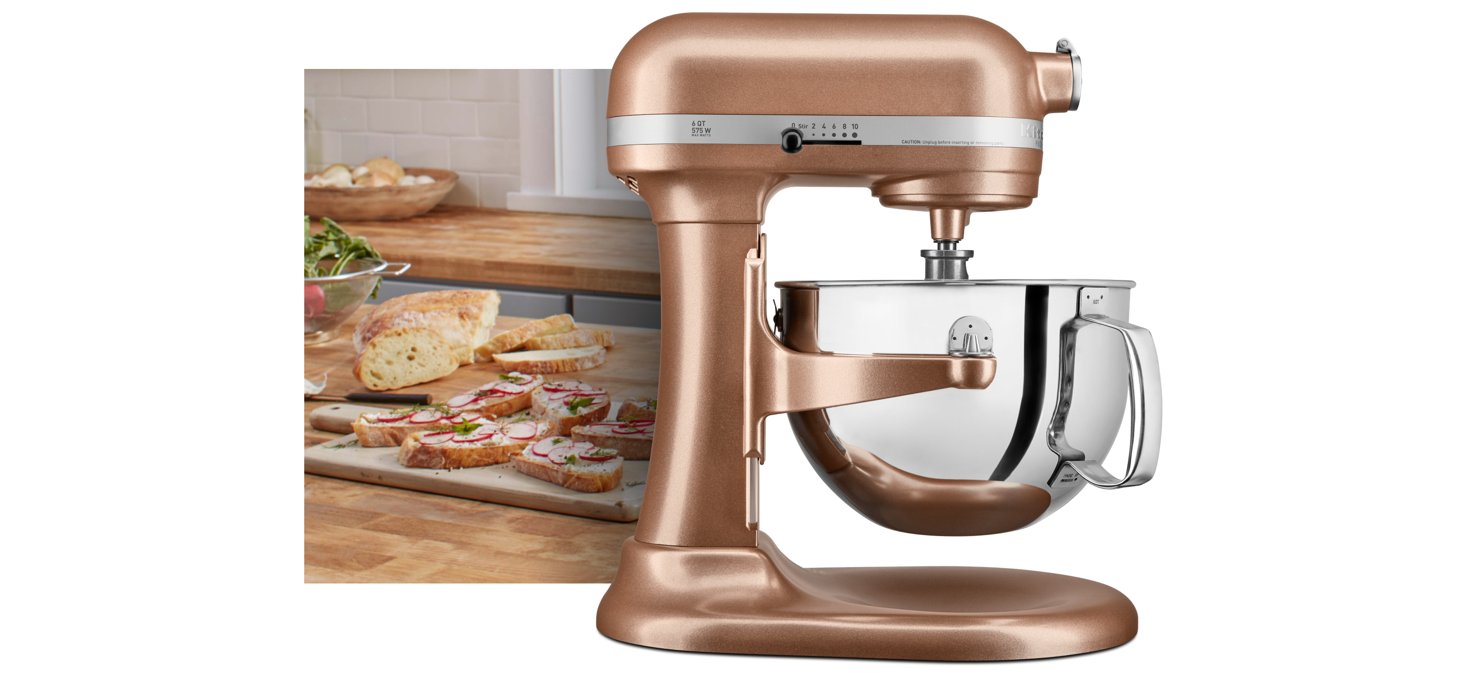 Copper Pearl stand mixer.