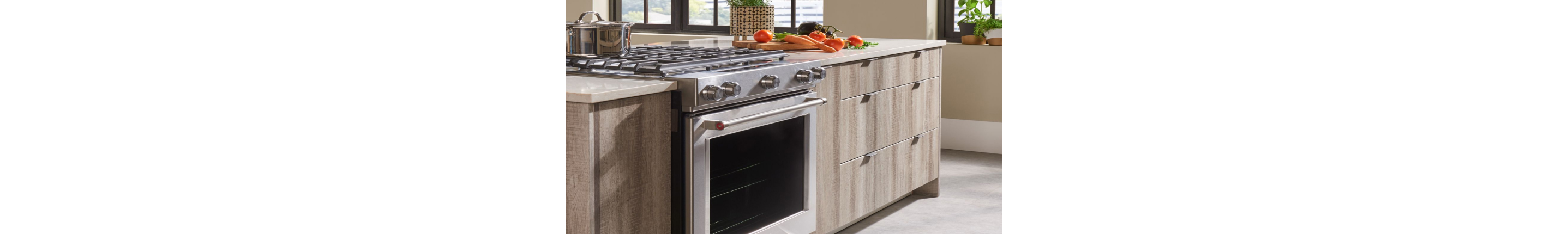 KitchenAid® range installed in a kitchen island