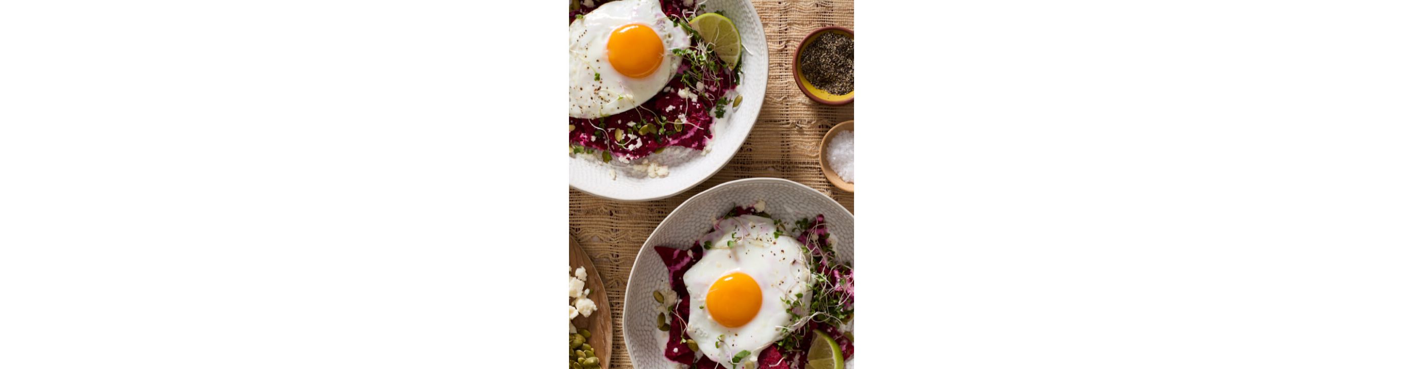 Chilaquiles with beetroot salsa.