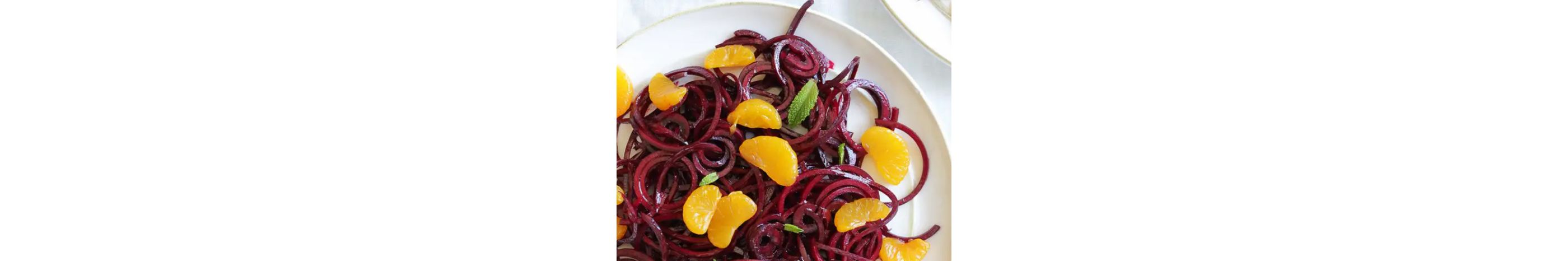 A plate of beetroot spaghetti.