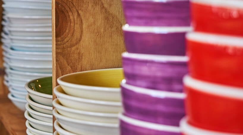 A variety of colorful bowls.
