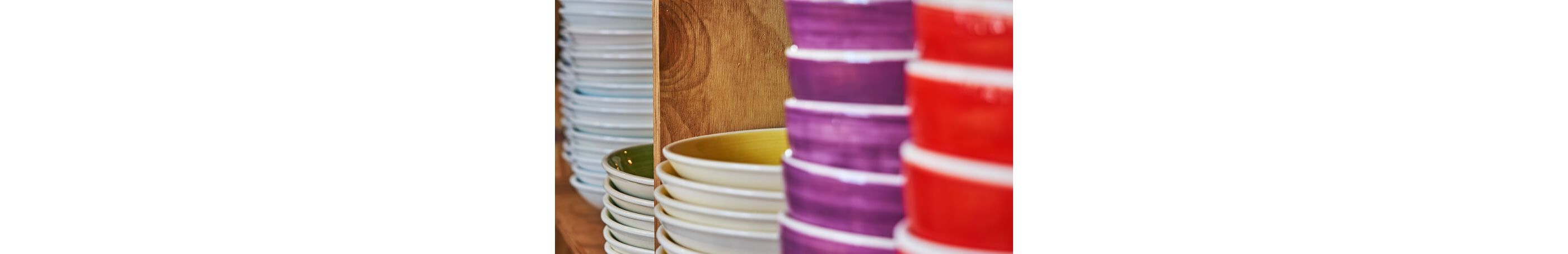 A variety of colorful bowls.