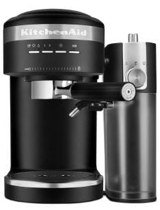 An Espresso Machine & Automatic Milk Frother in Matte Black.