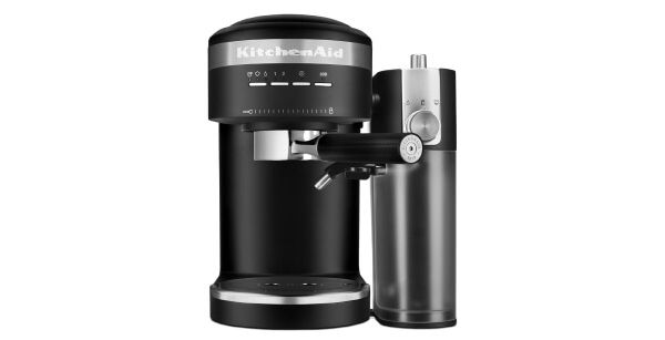 An Espresso Machine & Automatic Milk Frother in Matte Black.