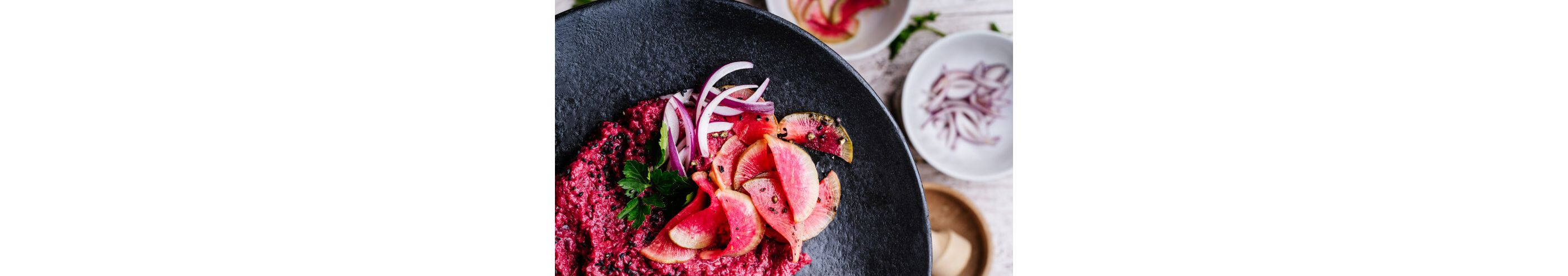 A sliced beetroot dish.